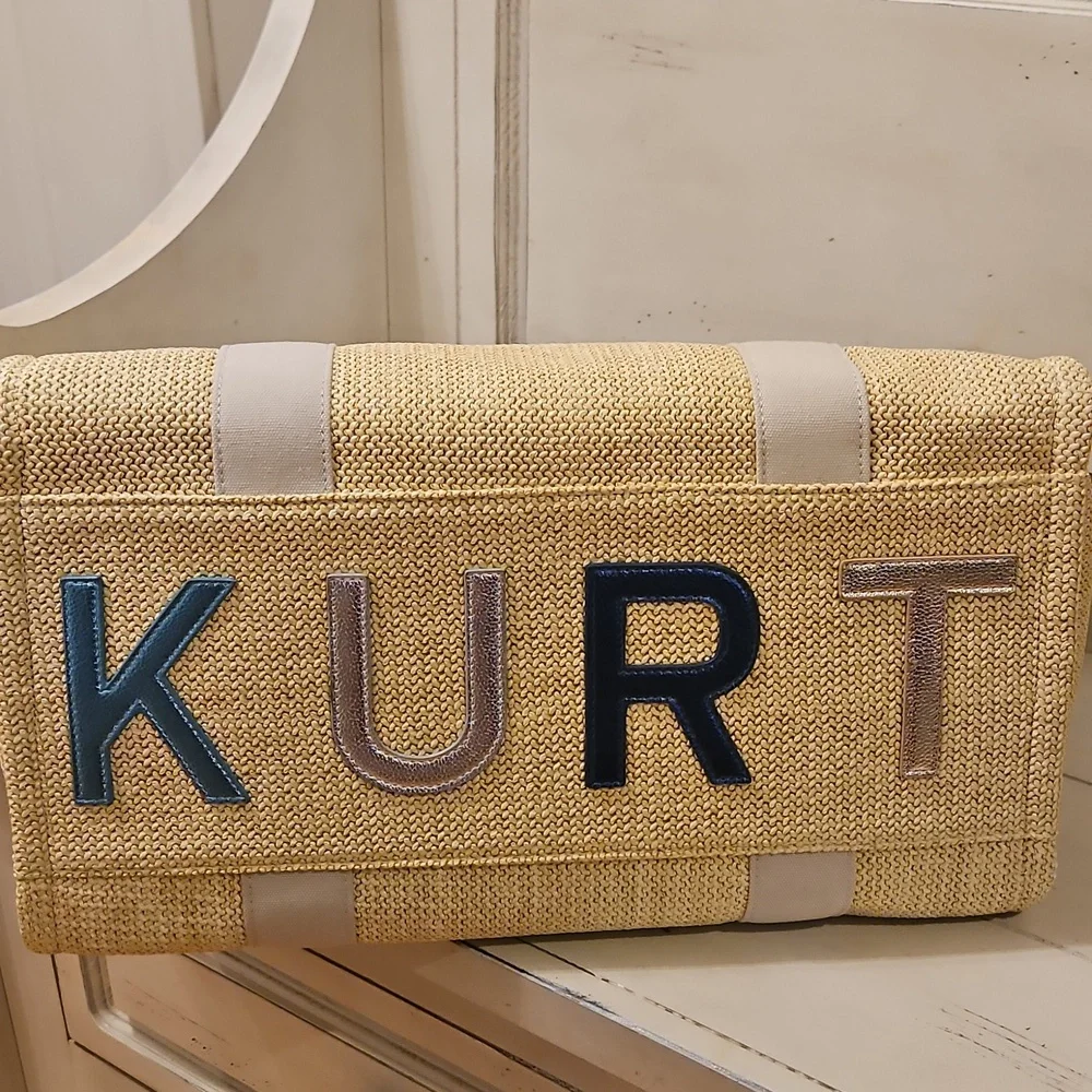 NEW Kurt Geiger Large Southbank Zip Top Shopper: Woven Beige W/ Blue Tones - Picture 5 of 10